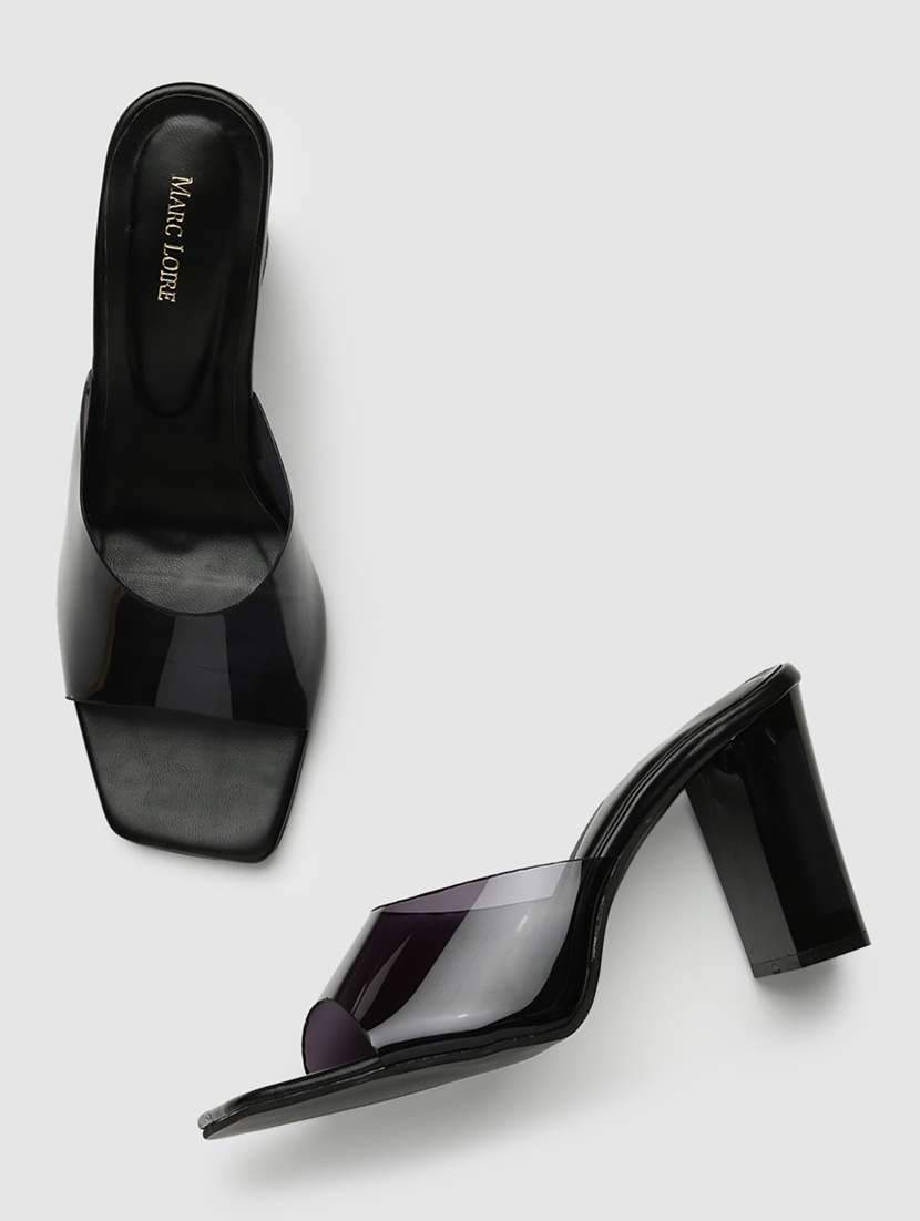 black pu slip on sandals - 19666376 -  Standard Image - 3