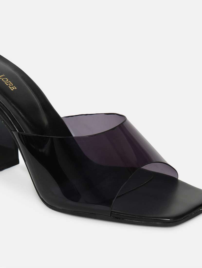 black pu slip on sandals - 19666376 -  Standard Image - 5