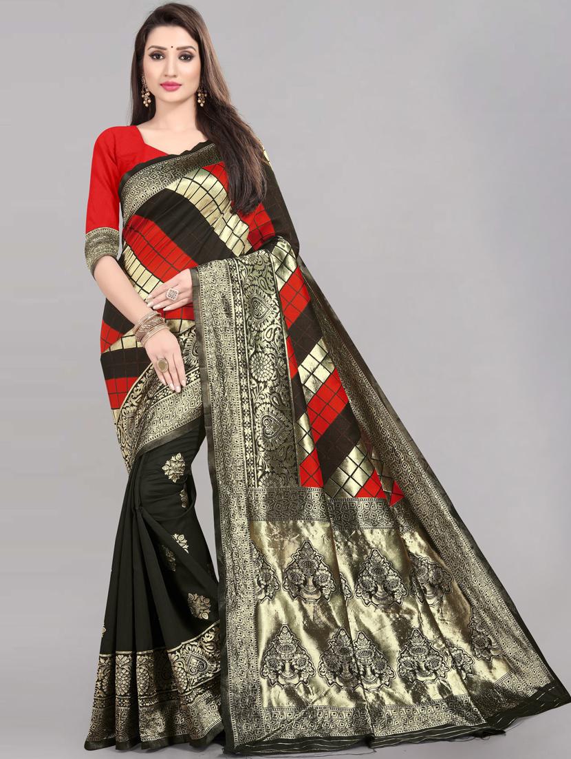 self designed woven half and half saree with blouse - 19666546 -  Zoom Image - 0