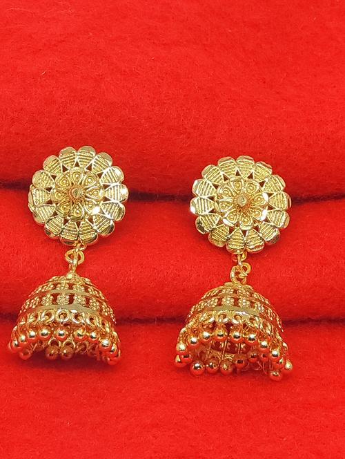 gold brass jhumka earring - 19666899 -  Standard Image - 0