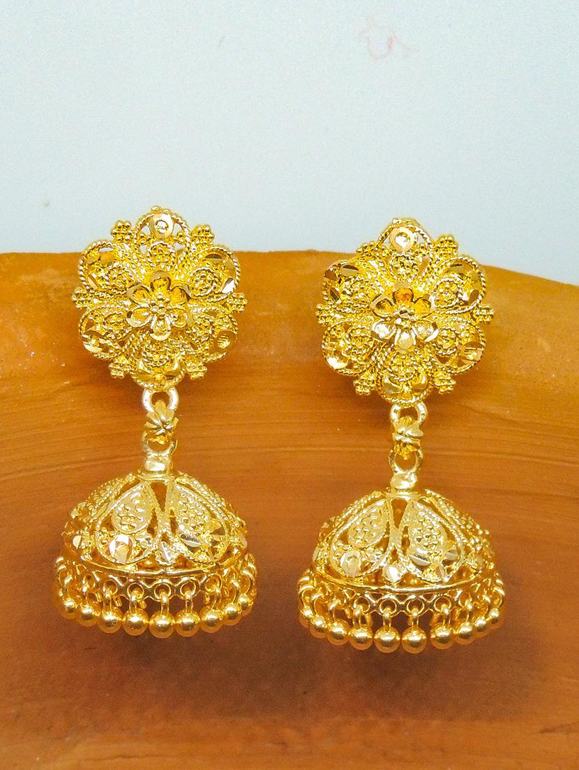 gold brass jhumka earring - 19667302 - Standard Image - 3