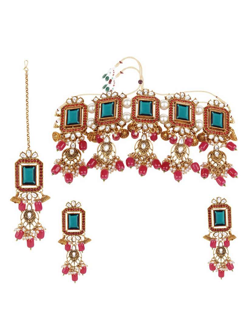 matushri art indian traditional necklace with earrings and maang tikka