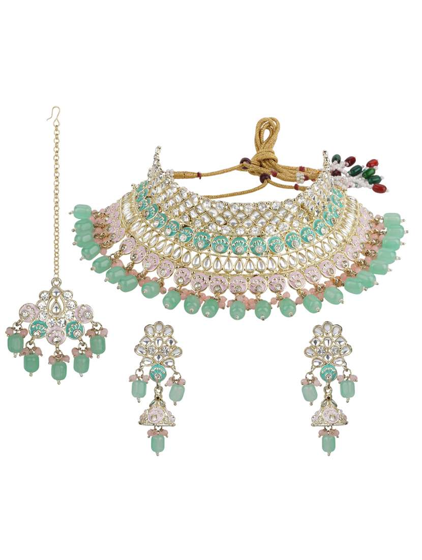 matushri art indian traditional necklace with earrings and maang tikka