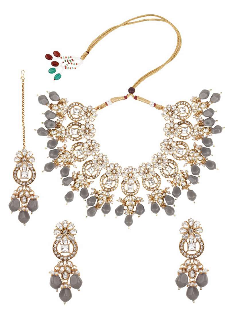 matushri art indian traditional necklace with earrings and maang tikka