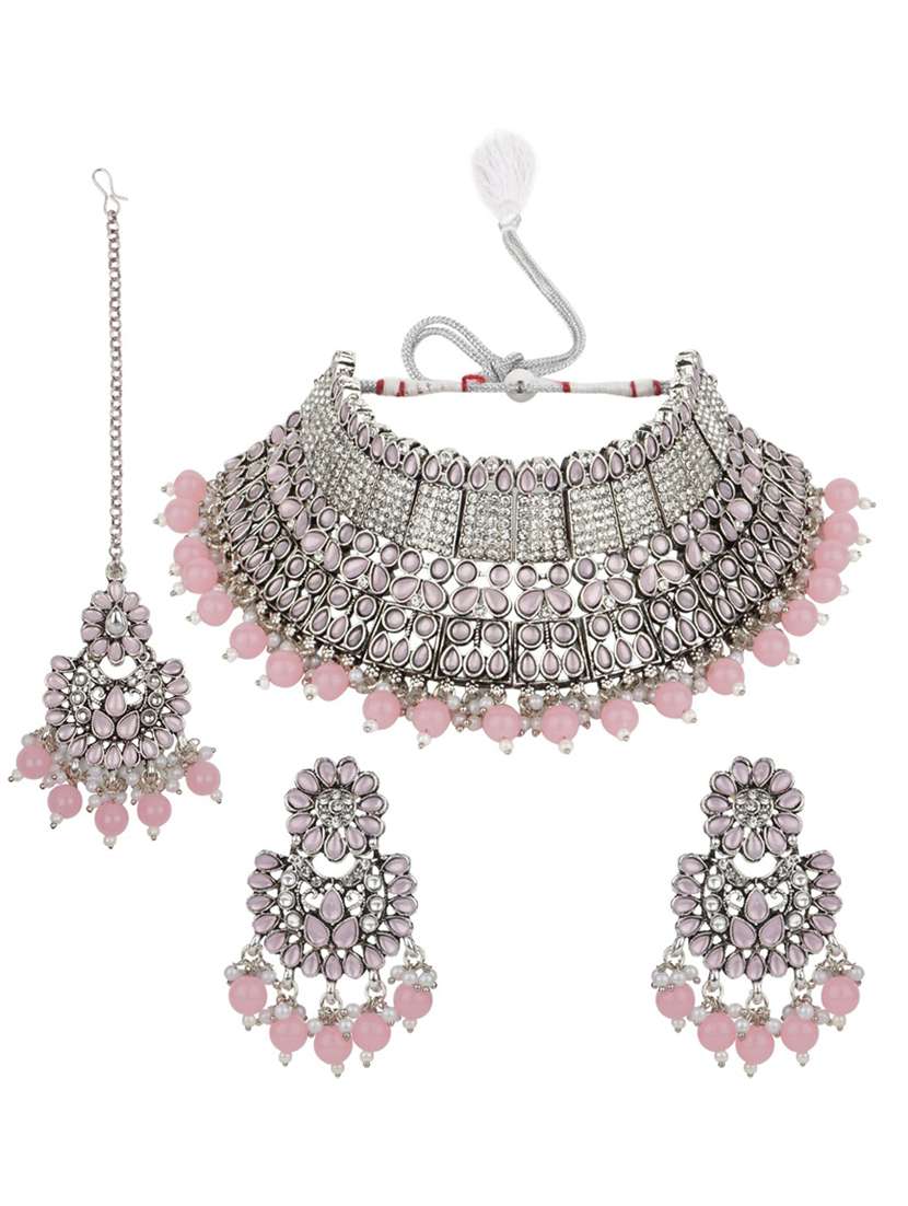 matushri art indian traditional necklace with earrings and maang tikka - 19668548 -  Zoom Image - 0