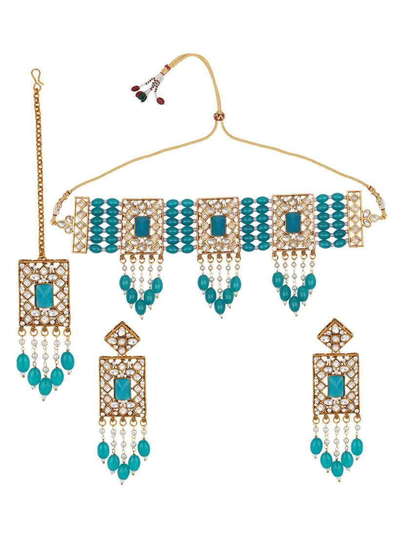 matushri art indian traditional necklace with earrings and maang tikka - 19668577 -  Zoom Image - 0