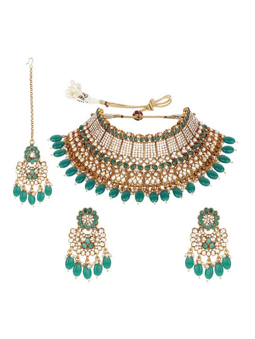 matushri art indian traditional necklace with earrings and maang tikka