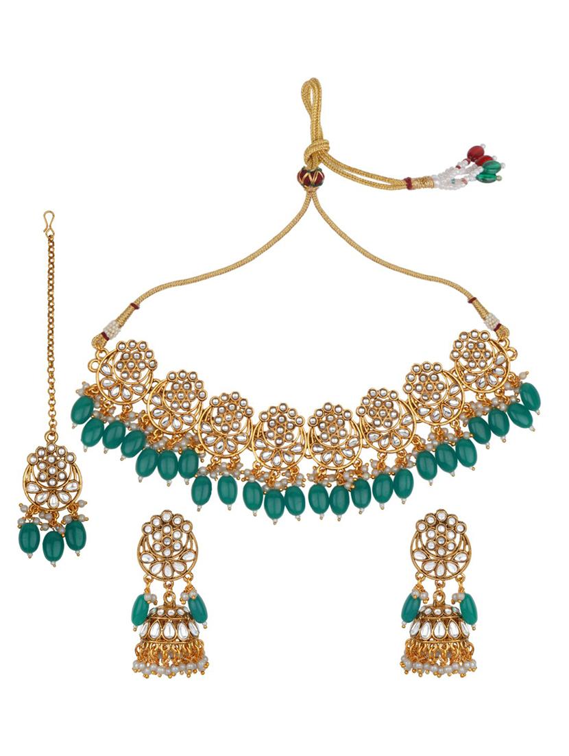 matushri art indian traditional necklace with earrings and maang tikka - 19668624 - Zoom Image - 0