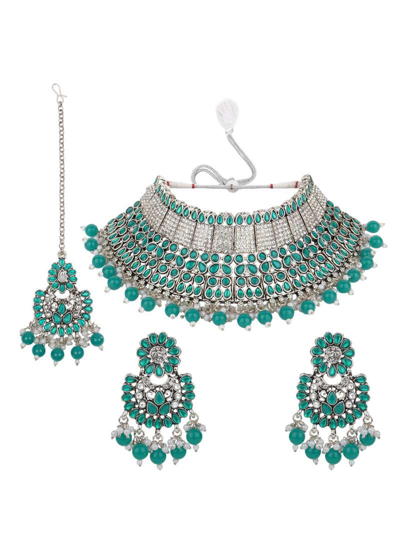 matushri art indian traditional necklace with earrings and maang tikka
