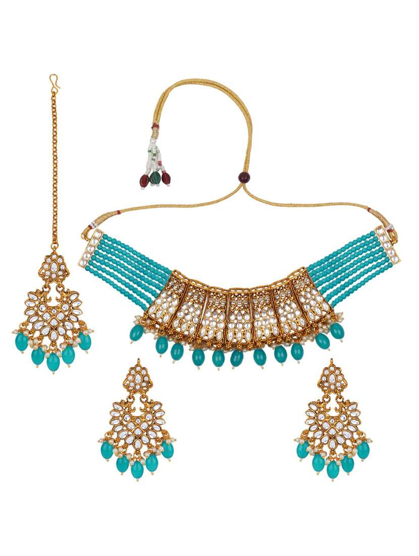matushri art indian traditional necklace with earrings and maang tikka