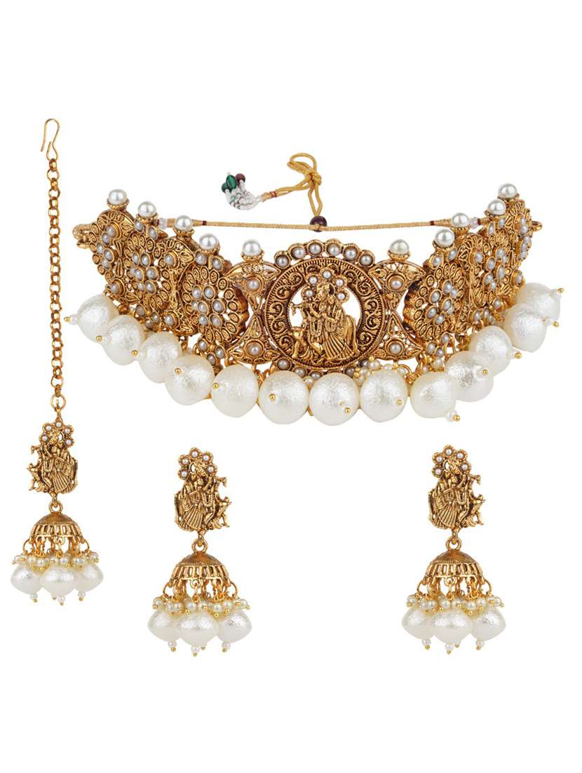 matushri art indian traditional necklace with earrings and maang tikka