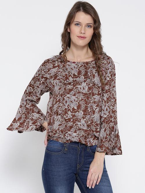 round neck printed peplum top - 19669050 - Standard Image - 0