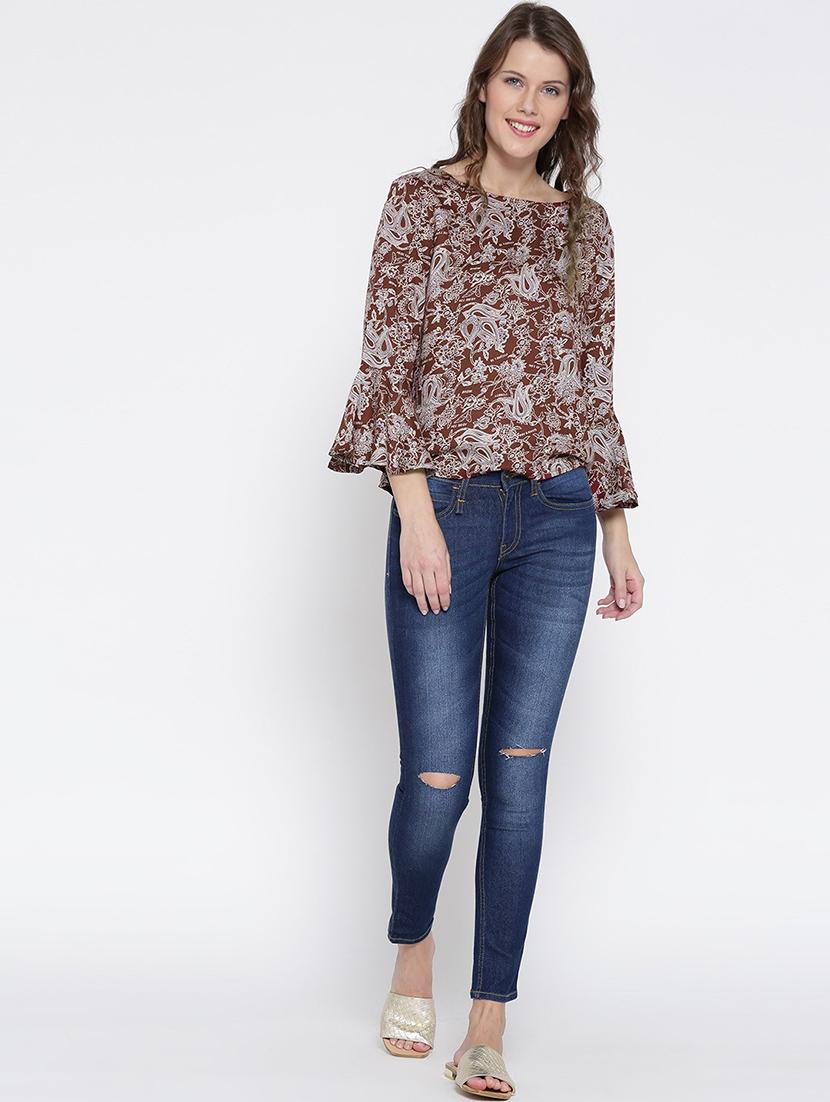 round neck printed peplum top - 19669050 - Standard Image - 3