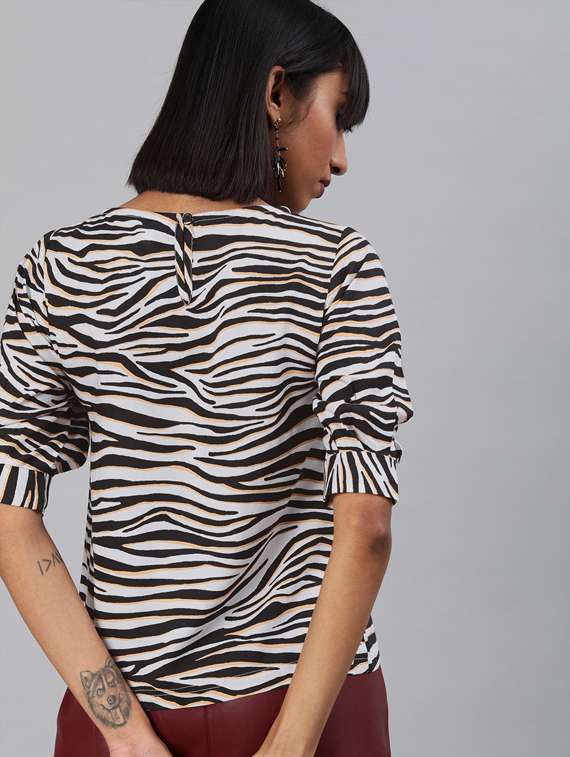 women boat neck printed blouson top - 19669074 -  Standard Image - 3