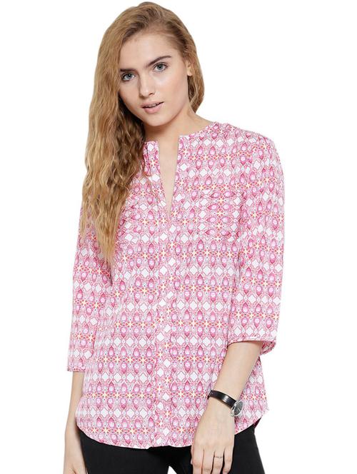 women v neck printed top - 19669095 - Standard Image - 0
