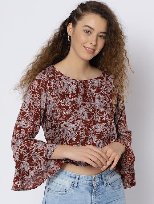 round neck printed crop top - 19669111 - Standard Image - 0