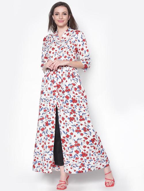 women mandarin collar printed a-line dress - 19669115 - Standard Image - 0