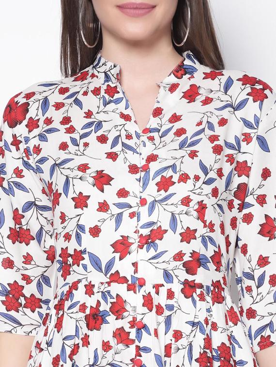 women mandarin collar printed a-line dress - 19669115 - Standard Image - 3