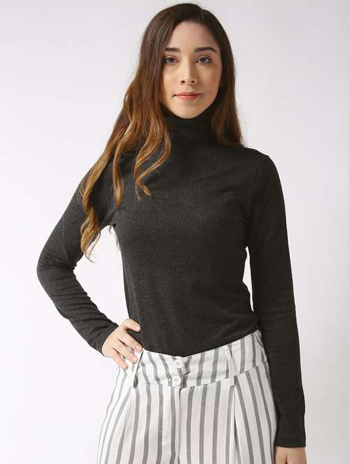 women high neck solid regular top - 19669121 -  Standard Image - 0