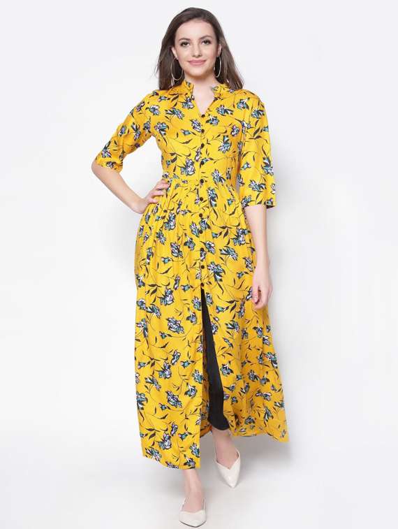 women mandarin collar printed a-line dress