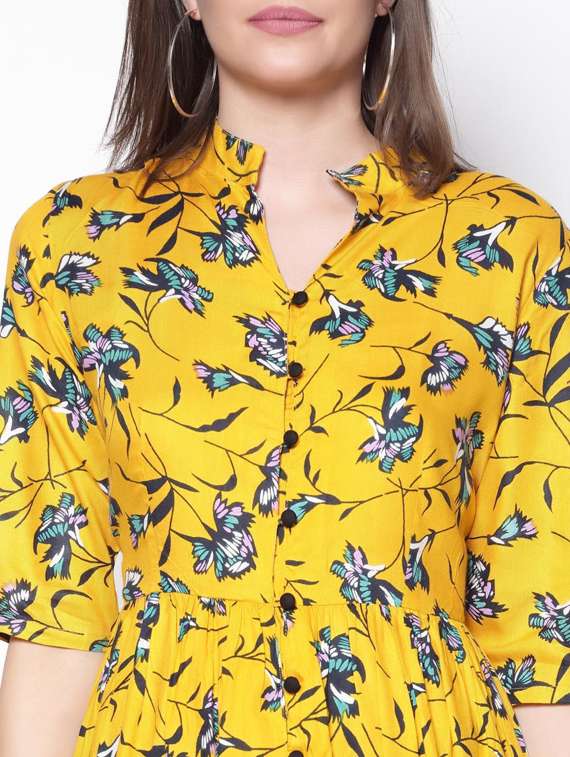 women mandarin collar printed a-line dress - 19669132 -  Standard Image - 3