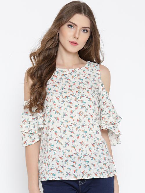 round neck printed ruffle top - 19669143 -  Standard Image - 0