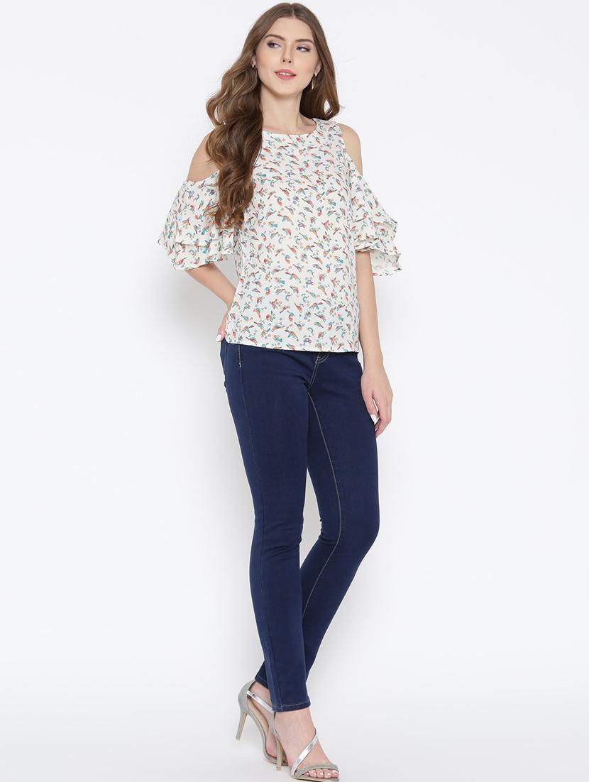 round neck printed ruffle top - 19669143 - Standard Image - 3