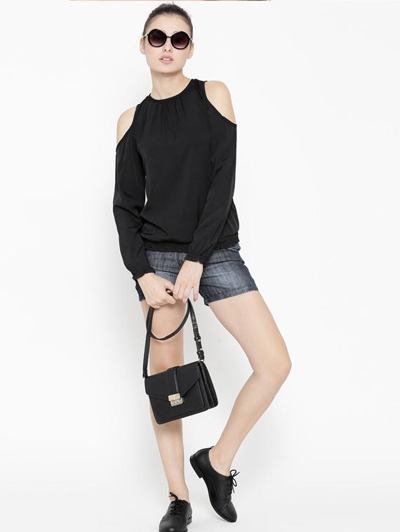 women round neck cold shoulder top - 19669151 - Standard Image - 3