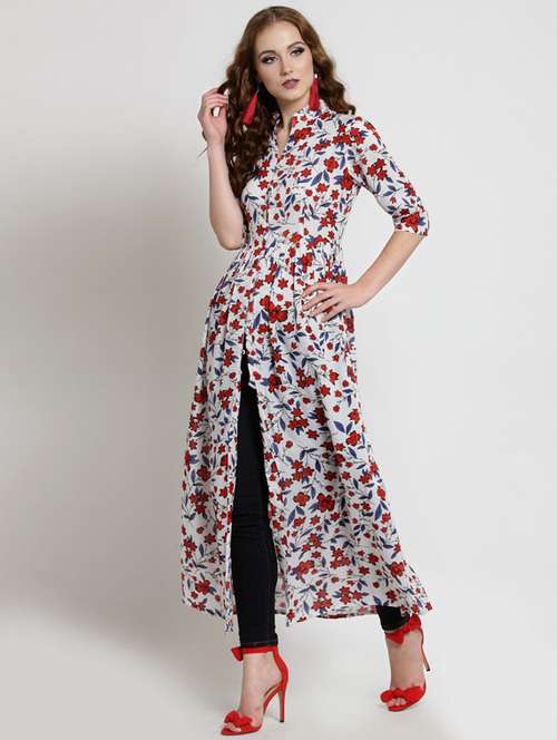 women mandarin collar printed a-line dress - 19669167 -  Standard Image - 0