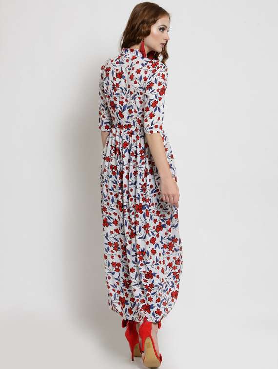 women mandarin collar printed a-line dress - 19669167 - Standard Image - 3