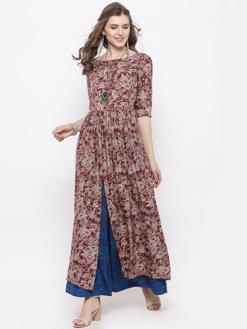 women boat neck printed kurta palazzo set - 19670302 - Standard Image - 0