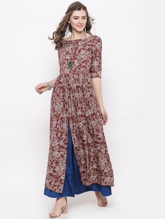 women boat neck printed kurta palazzo set - 19670302 - Zoom Image - 0