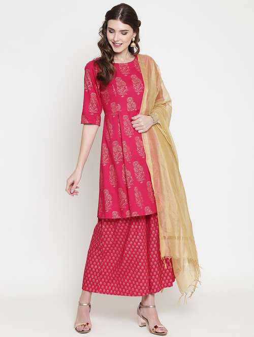 printed kurta with palazzo set - 19670319 -  Standard Image - 0