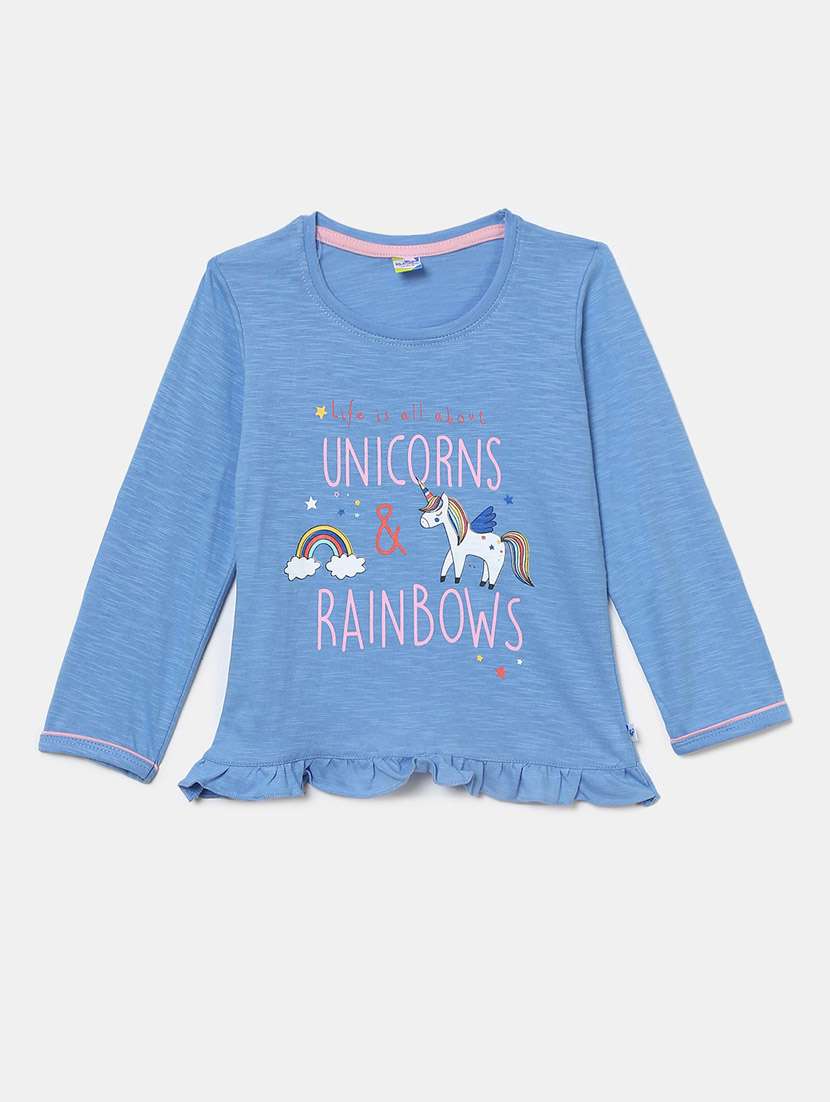 sky blue printed round neck t-shirt