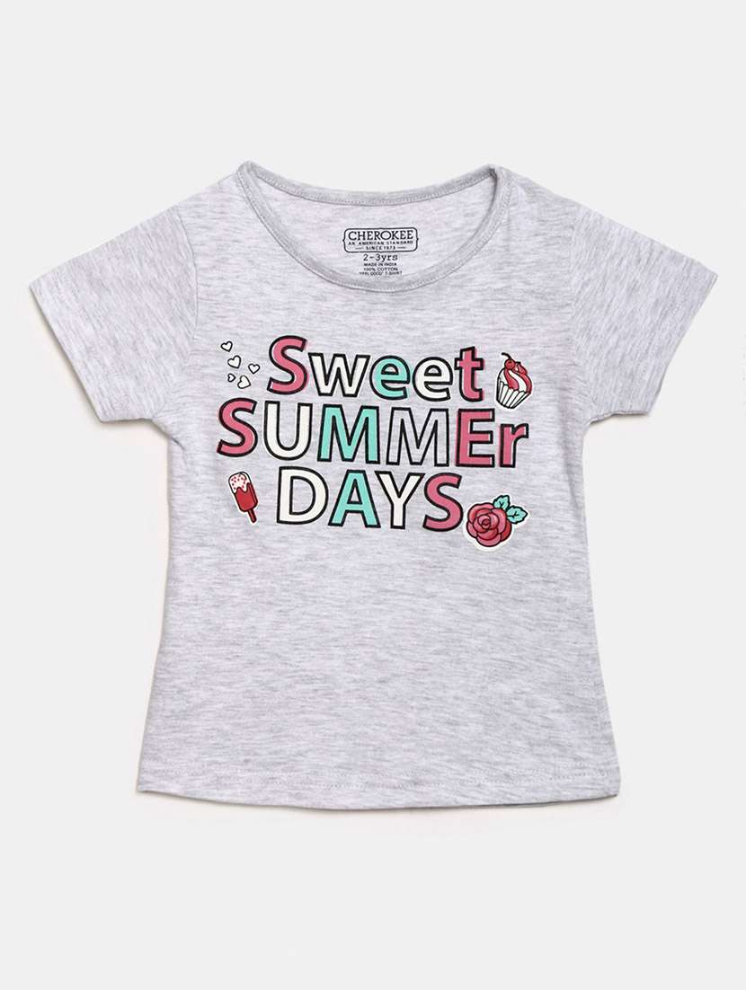 girls round neck front print t-shirt 