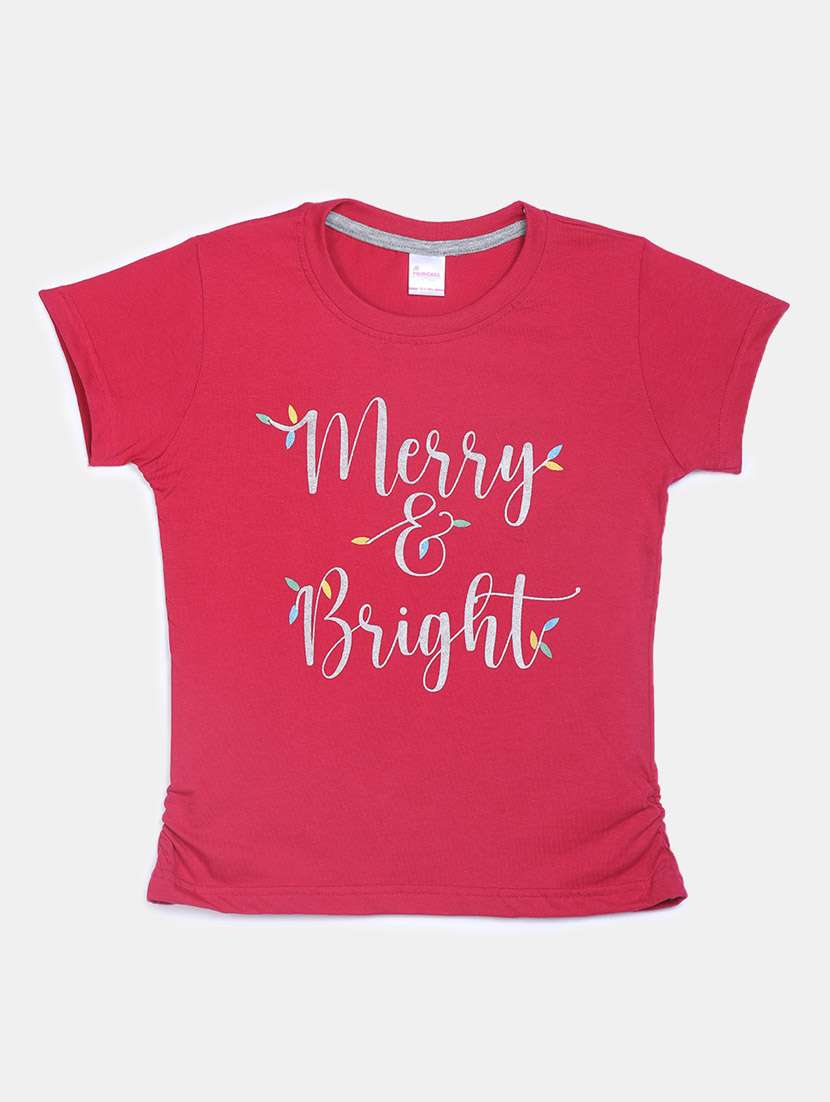 girls round neck front print t-shirt