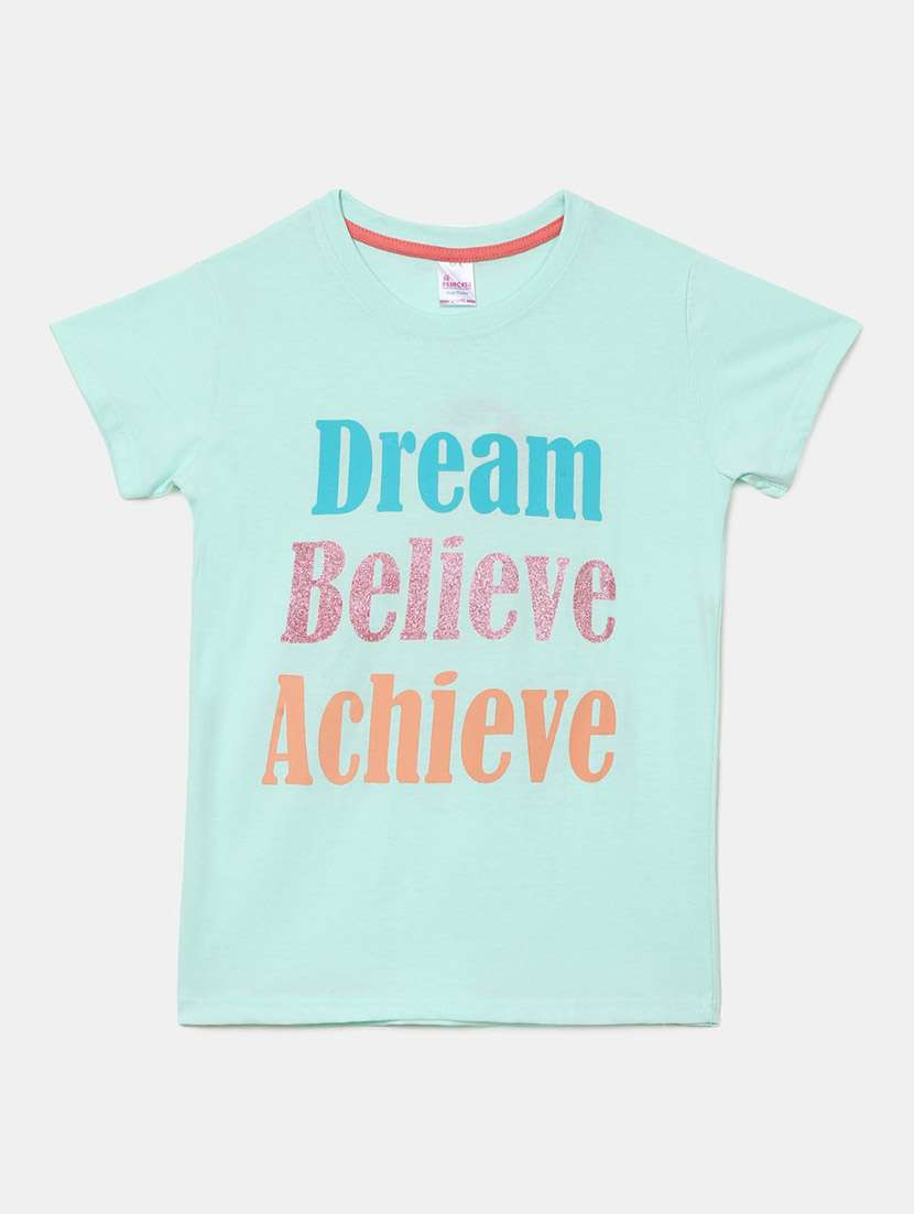 girls round neck front print t-shirt