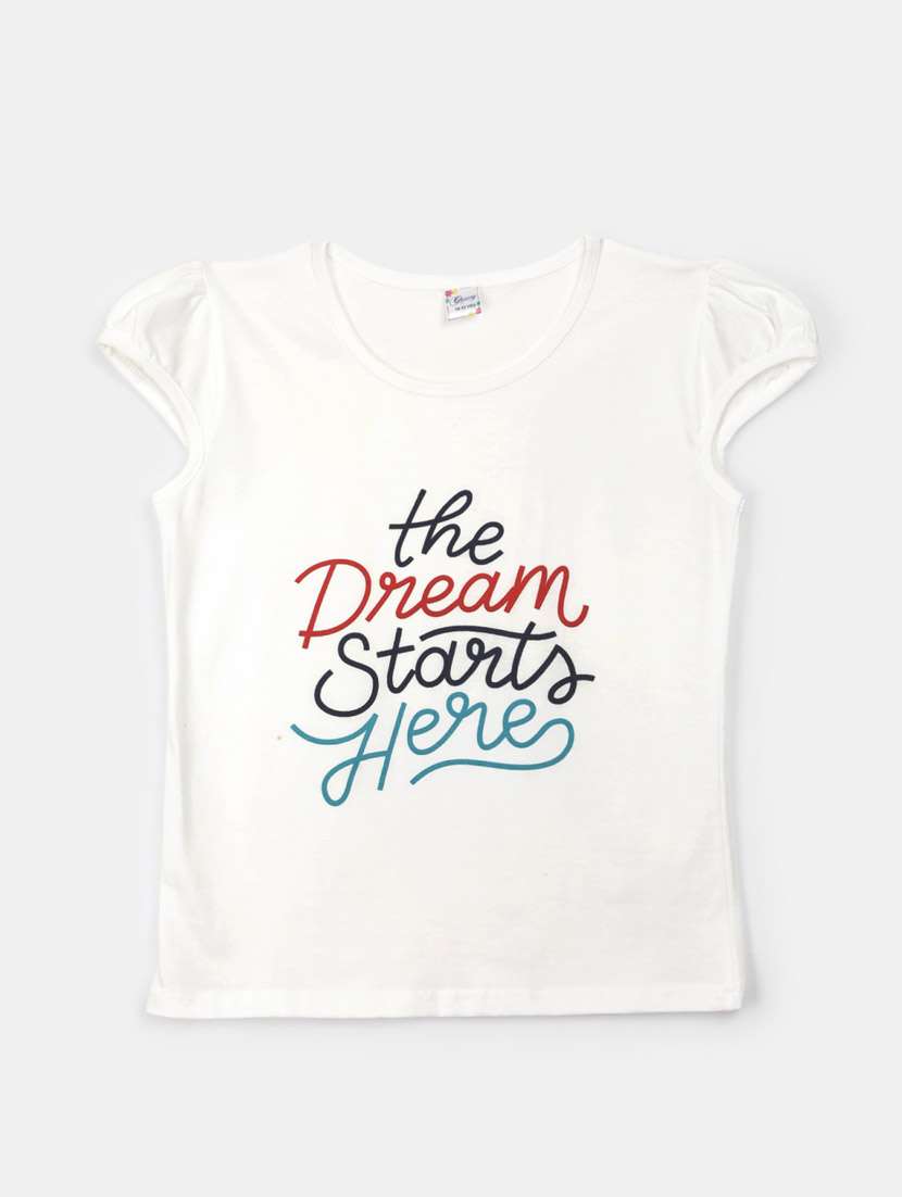 girls round neck front print t-shirt