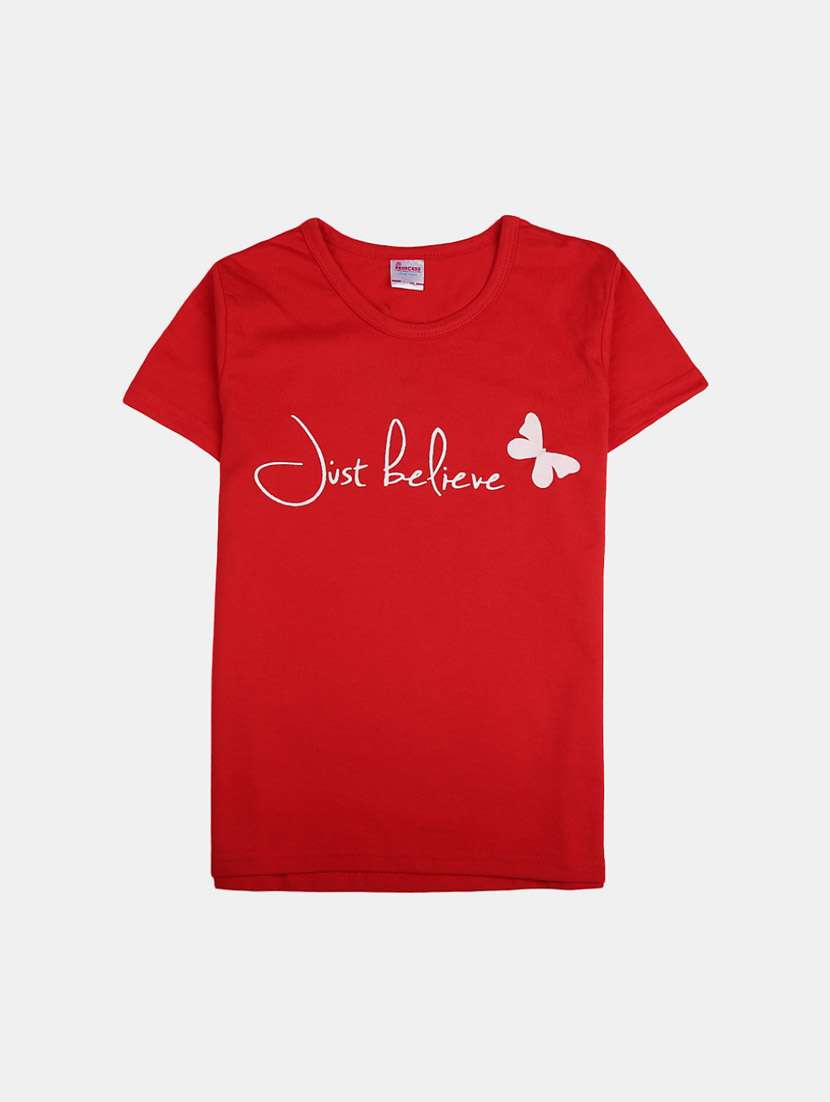 girls round neck front print t-shirt