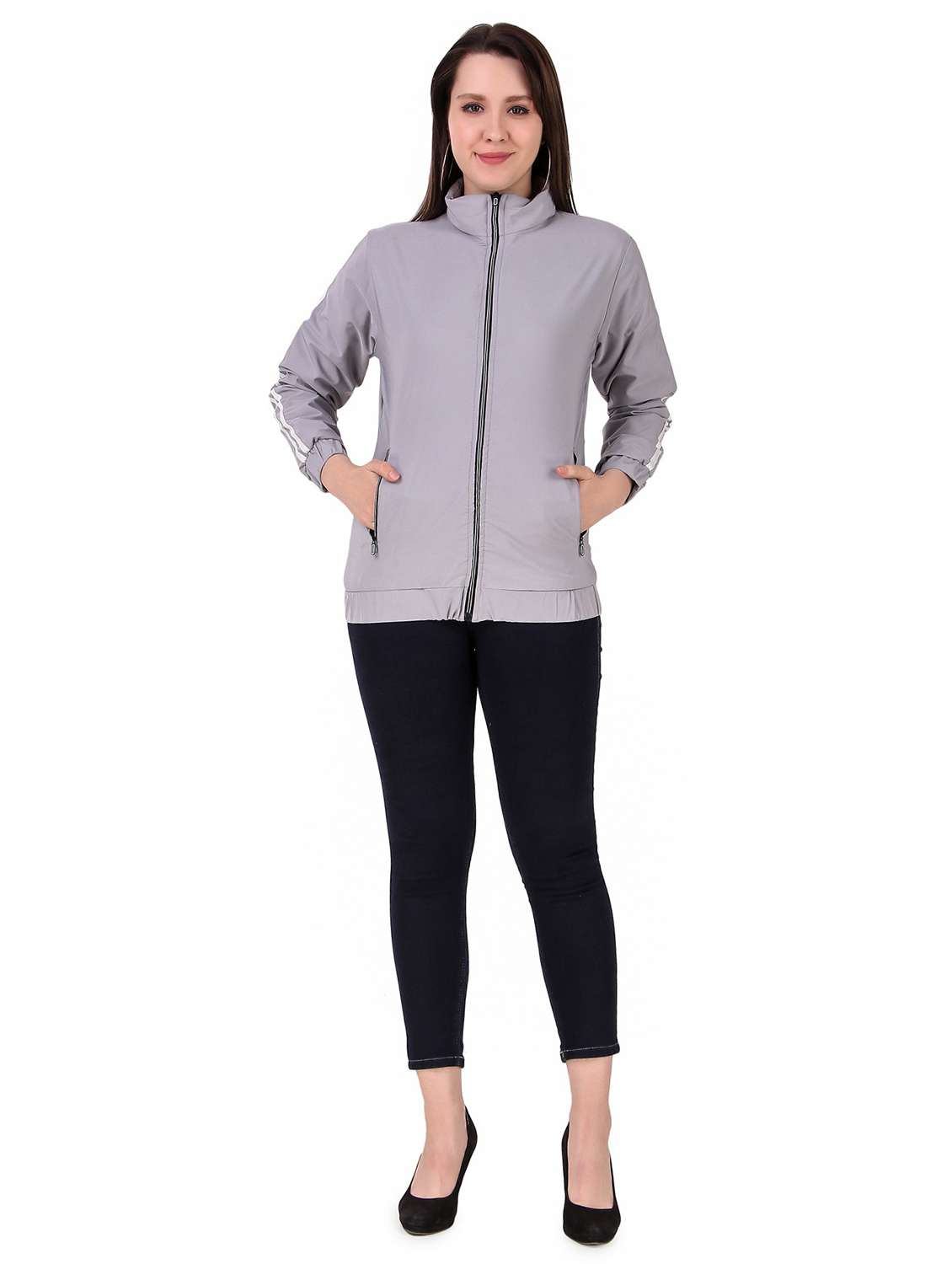 grey solid long sleeve jacket - 19670896 -  Standard Image - 3