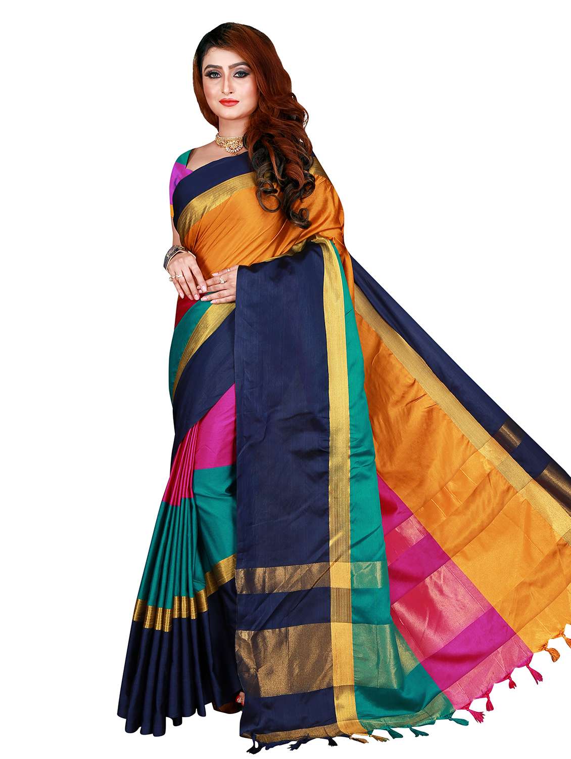 color block woven saree with blouse - 19672427 -  Zoom Image - 0