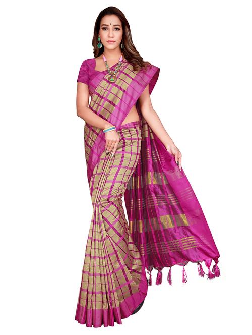 check woven saree with blouse - 19672431 - Standard Image - 0