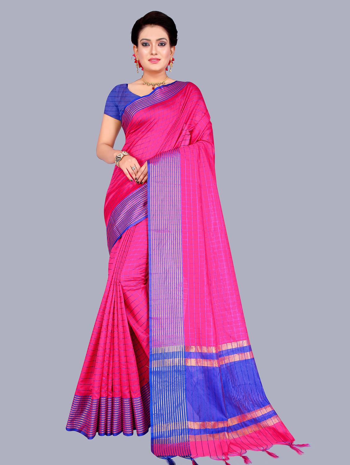 women's checks pink colored saree - 19672455 -  Zoom Image - 0