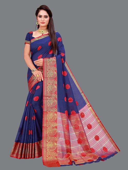 women's floral navy blue colored saree with blouse - 19672456 - Standard Image - 0