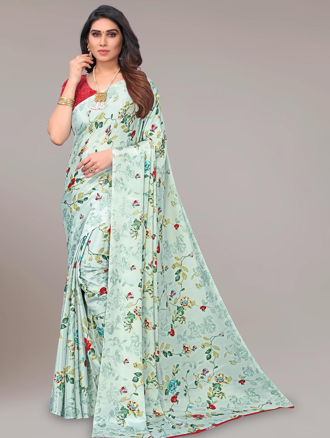 women's floral sea green colored saree with blouse - 19672488 -  Zoom Image - 0