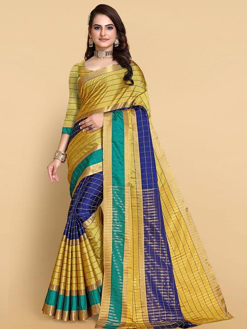 women's stripes yellow colored saree with blouse - 19672494 -  Standard Image - 0
