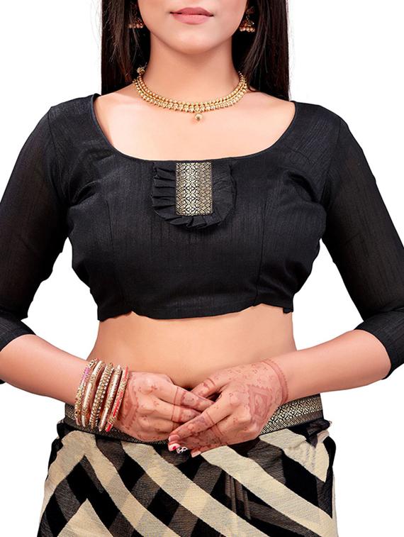check printed saree with blouse - 19672598 - Standard Image - 3