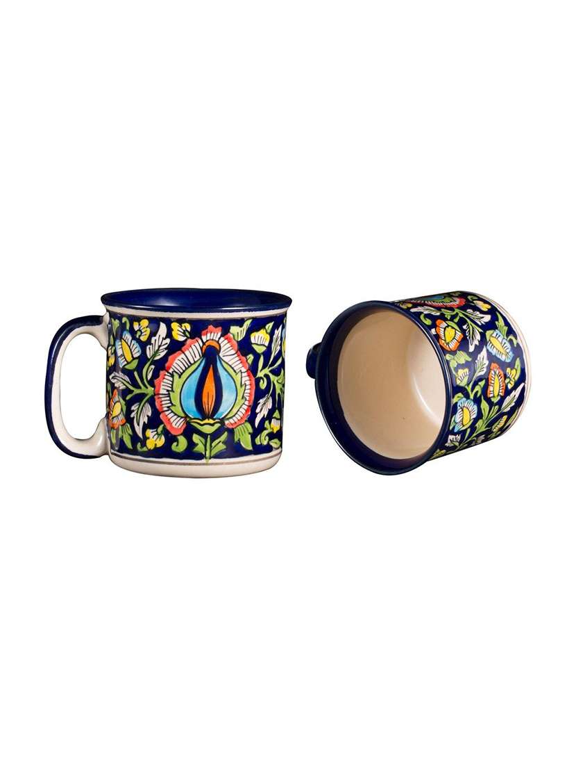 caffeine ceramic handmade blue jaipuri maggie mug (set of 2)