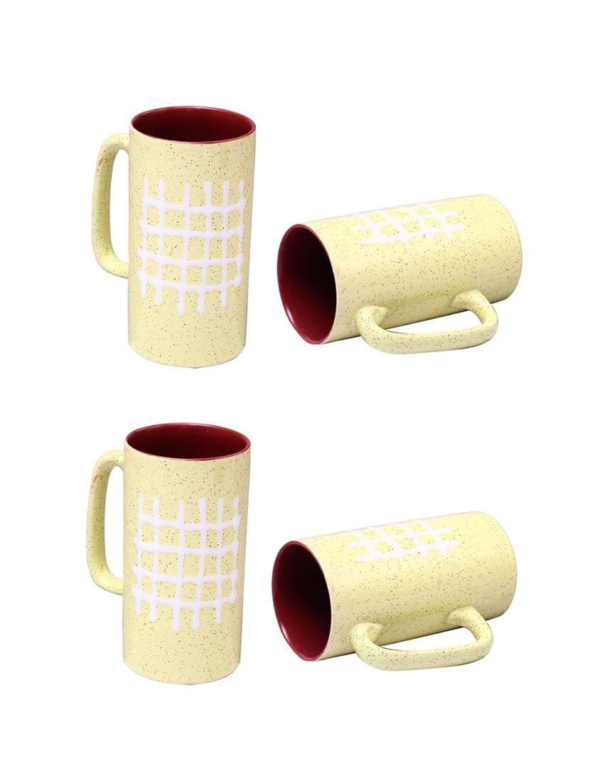 caffeine handmade ceramic white and maroon milk mug (set of 4)