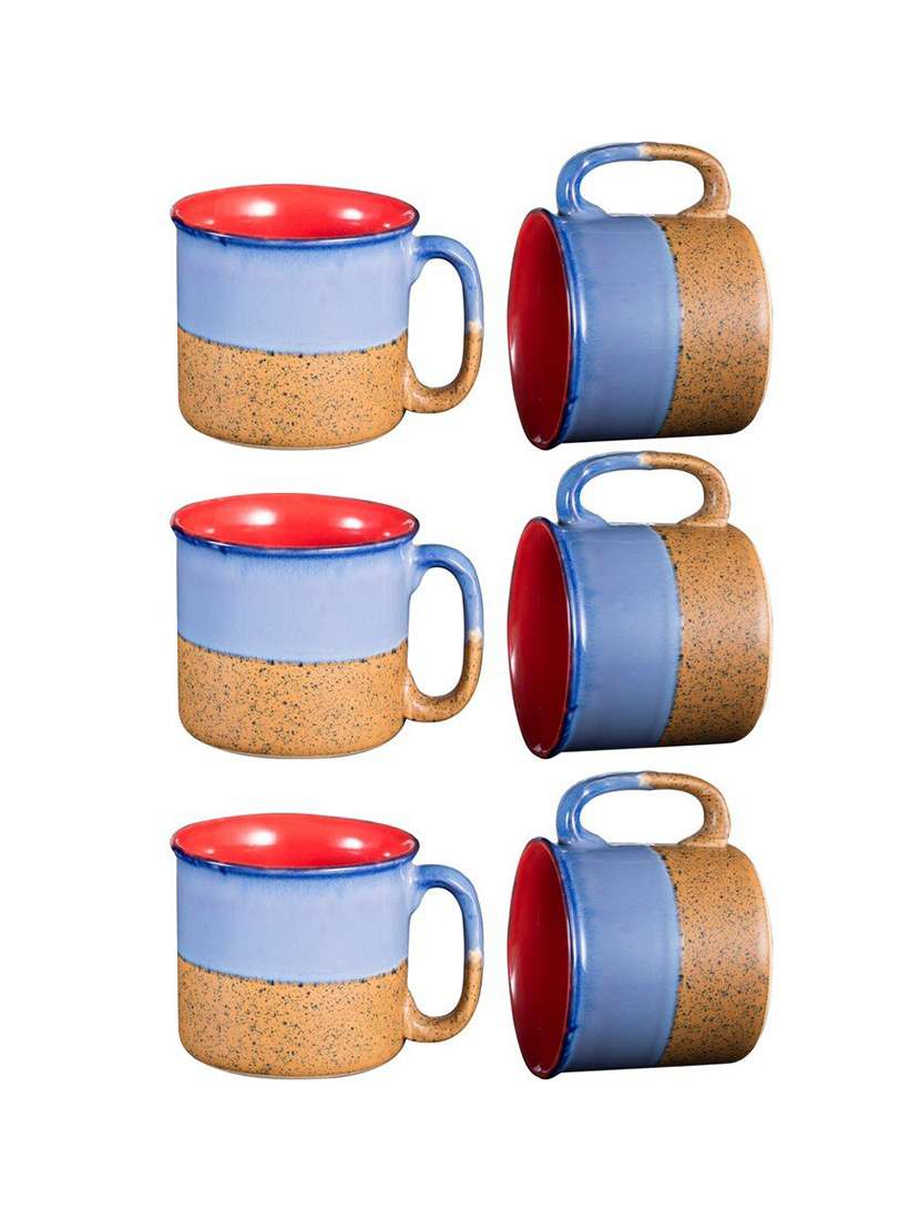 caffeine ceramic handmade blue and mustard maggie mug (set of 6)